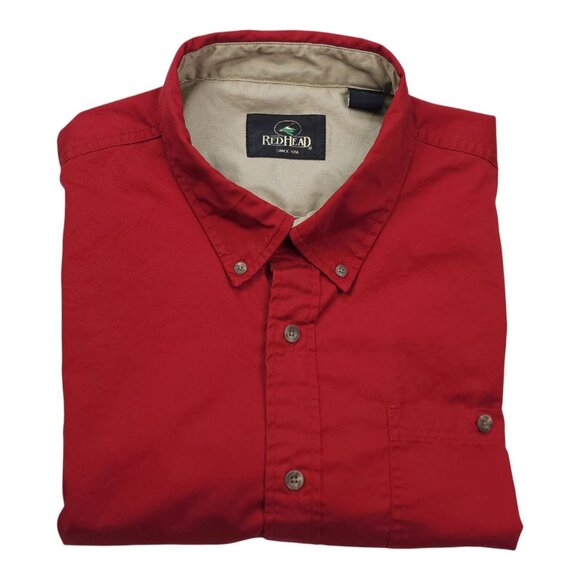 Redhead Mens Red Button-Up Cotton Shirt 2XL Short Sleeve Casual Made In India - Picture 1 of 8